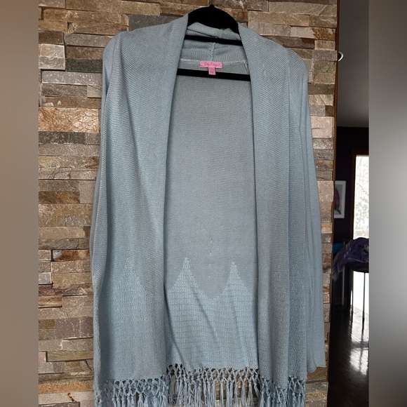 Lilly Pulitzer Tatum Cardigan Women Size M Light Blue Open Front Cotton Blend - Picture 1 of 5